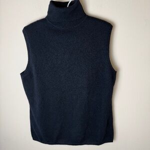 Vintage 100% Cashmere Turtleneck Sweater Womens XL Black Sleeveless Top Tank